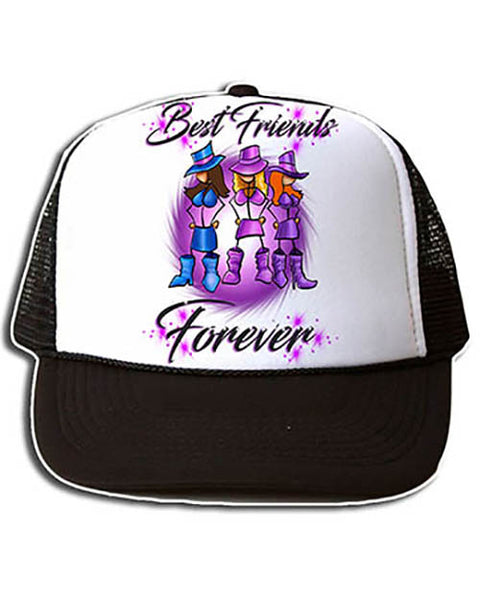 F011 Personalized Airbrushed Stick Figure Girls Snapback Trucker Hat
