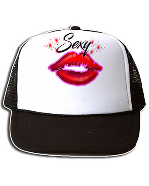 F012 Personalized Airbrushed Sexy Lips Snapback Trucker Hat