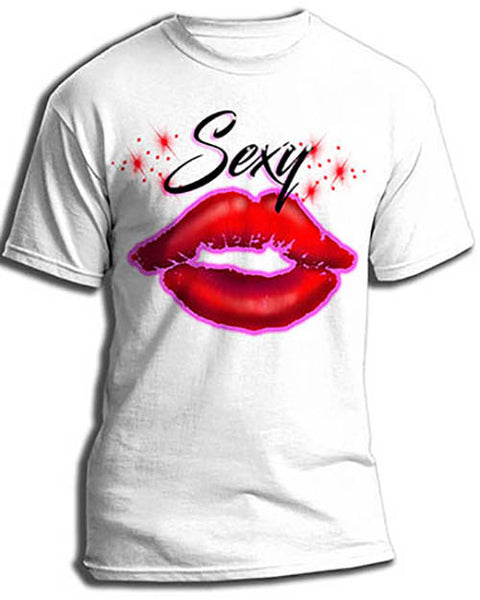 F012 Personalized Airbrushed Sexy Lips Tee Shirt