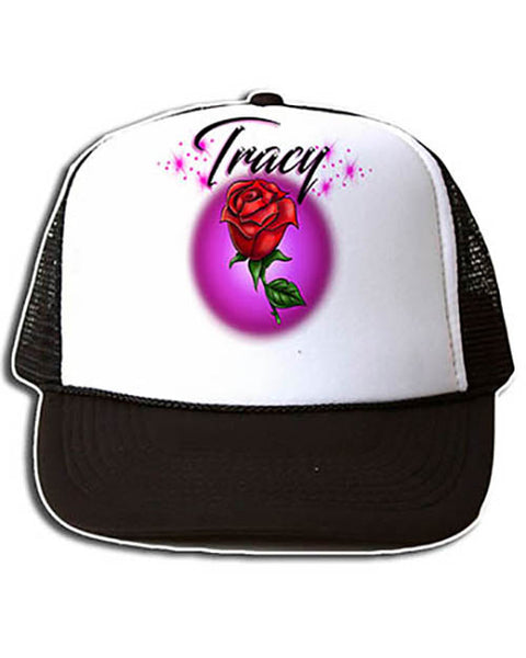 F014 Personalized Airbrushed Rose Flower Snapback Trucker Hat