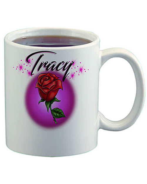 F014 Personalized Airbrushed Rose Flower Ceramic Coffee Mug