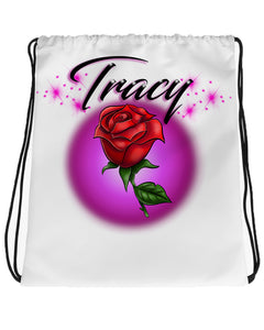 F014 Digitally Airbrush Painted Personalized Custom rose flower rosebud party Theme gift set name birthday event discount vacation Drawstring Backpack