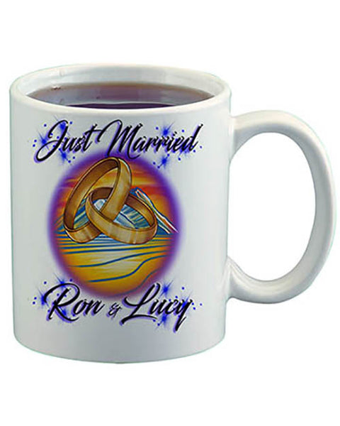 F015 Personalized Airbrushed Wedding Rings Ceramic Coffee Mug