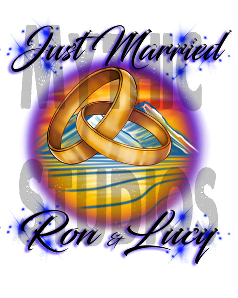 F015 Personalized Airbrushed Wedding Rings Tee Shirt