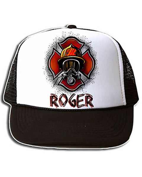 F018 Personalized Airbrushed Firefighter Snapback Trucker Hat