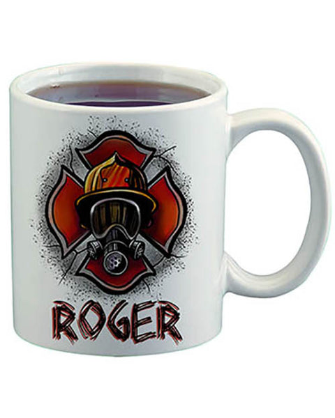 F018 Personalized Airbrushed Firefighter Ceramic Coffee Mug