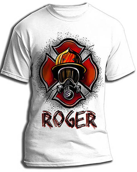 F018 Personalized Airbrushed Firefighter Tee Shirt