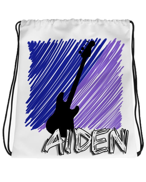 F020 Digitally Airbrush Painted Personalized Custom Guitar Music Rock N roll rock star Theme gift set name bday event discount Drawstring Backpack