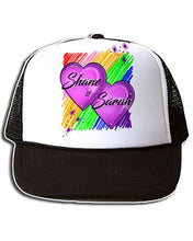 F023 Personalized Airbrushed Hearts Snapback Trucker Hat