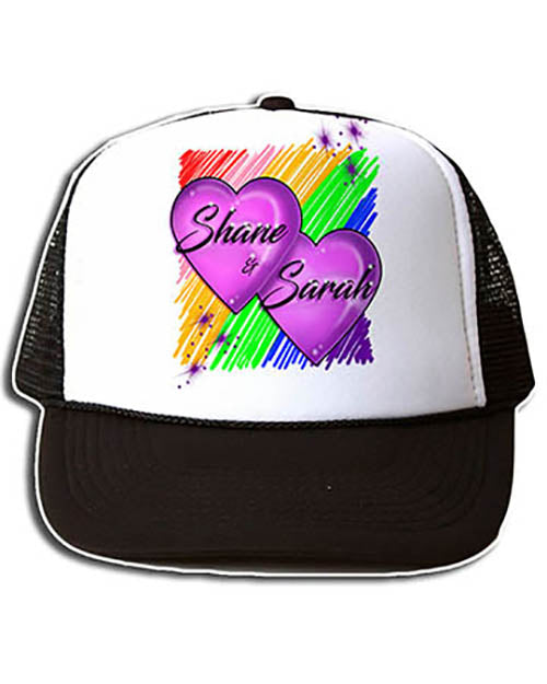 F023 Personalized Airbrushed Hearts Snapback Trucker Hat