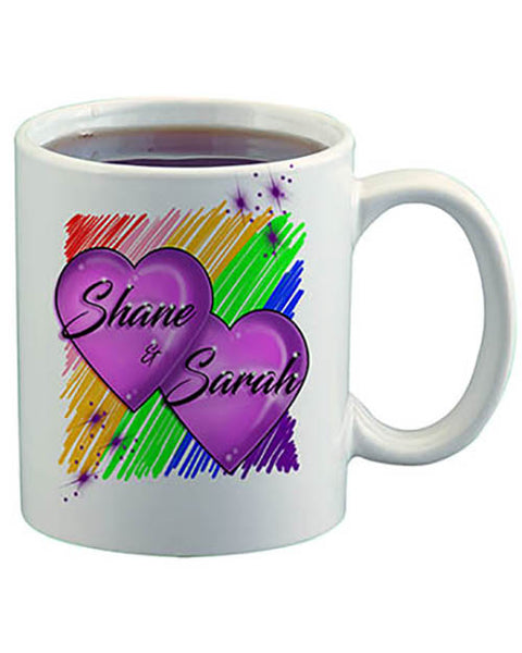 F023 Personalized Airbrushed Hearts Ceramic Coffee Mug
