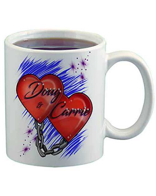 F024 Personalized Airbrushed Heart and Chain Ceramic Coffee Mug