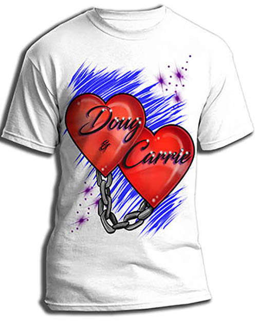 F024 Personalized Airbrushed Heart and Chain Tee Shirt