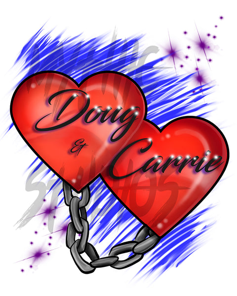 F024 Digitally Airbrush Painted Personalized Custom couple ball & chain hearts Theme gift set name bday wedding event discount Drawstring Backpack