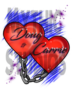 F024 Personalized Airbrushed Heart and Chain Tee Shirt