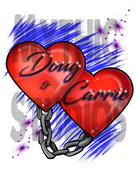 F024 Personalized Airbrushed Heart and Chain Tee Shirt