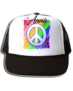 F025 Personalized Airbrushed Peace Sign Snapback Trucker Hat