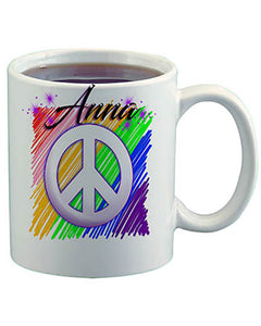 F025 Personalized Airbrushed Peace Sign Ceramic Coffee Mug