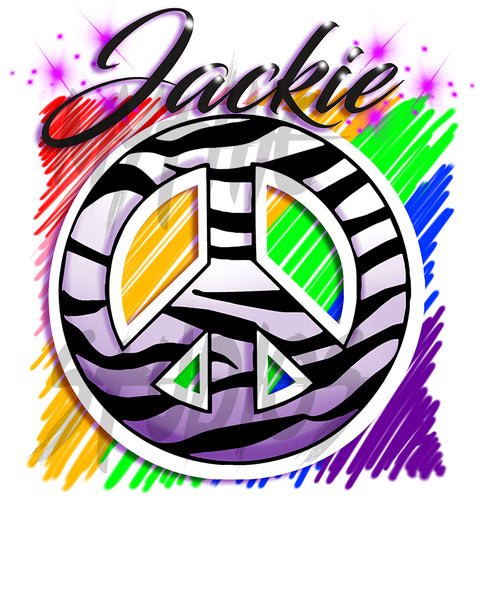 F026 Digitally Airbrush Painted Personalized Custom zebra peace sign rainbow Drawstring Backpack
