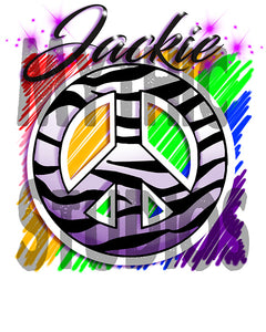 F026 Personalized Airbrushed Zebra Peace Sign Hoodie Sweatshirt