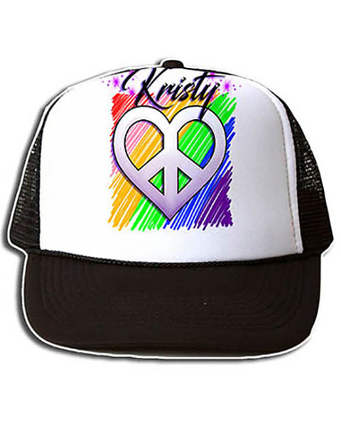 F027 Personalized Airbrushed Peace Heart Snapback Trucker Hat