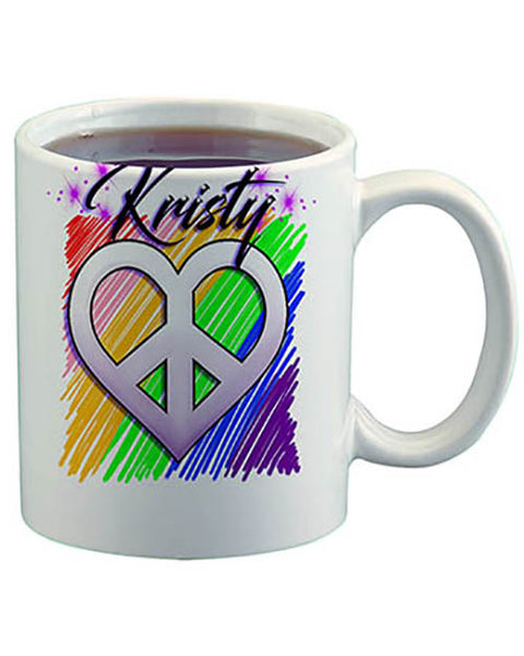 F027 Personalized Airbrushed Peace Heart Ceramic Coffee Mug