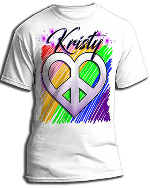 F027 Personalized Airbrushed Peace Heart Tee Shirt