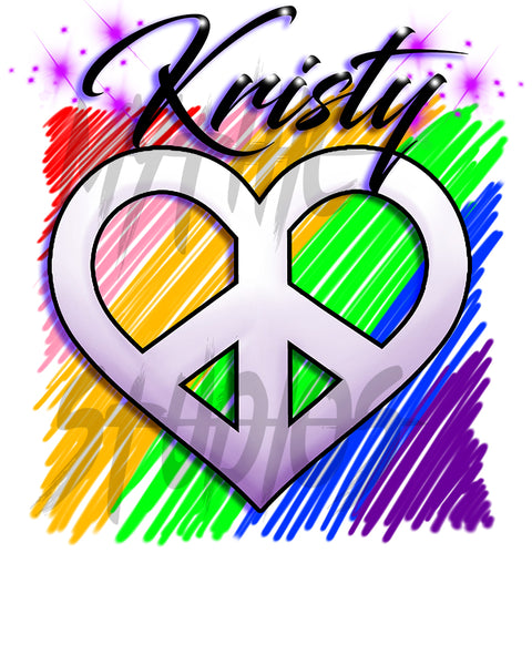 F027 Digitally Airbrush Painted Personalized Custom heart peace sign rainbow Drawstring Backpack