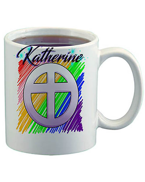 F028 Personalized Airbrushed Christian Cross Ceramic Coffee Mug