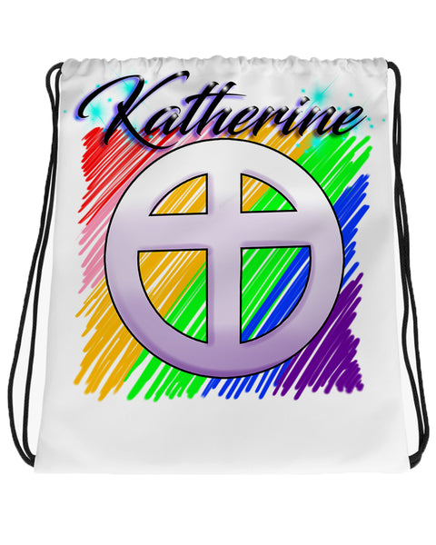 F028 Digitally Airbrush Painted Personalized Custom cross couple rainbow Christian symbol Drawstring Backpack