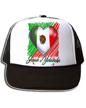 F031 Personalized Airbrushed Mexican Flag Heart Snapback Trucker Hat