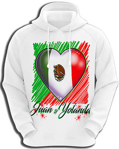 F031 Personalized Airbrushed Mexican Flag Heart Hoodie Sweatshirt