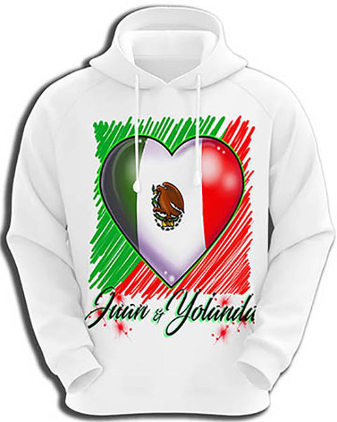 F031 Personalized Airbrushed Mexican Flag Heart Hoodie Sweatshirt