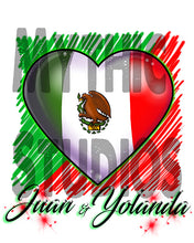 F031 Personalized Airbrushed Mexican Flag Heart Ceramic Coffee Mug