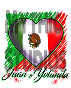 F031 Personalized Airbrushed Mexican Flag Heart Hoodie Sweatshirt