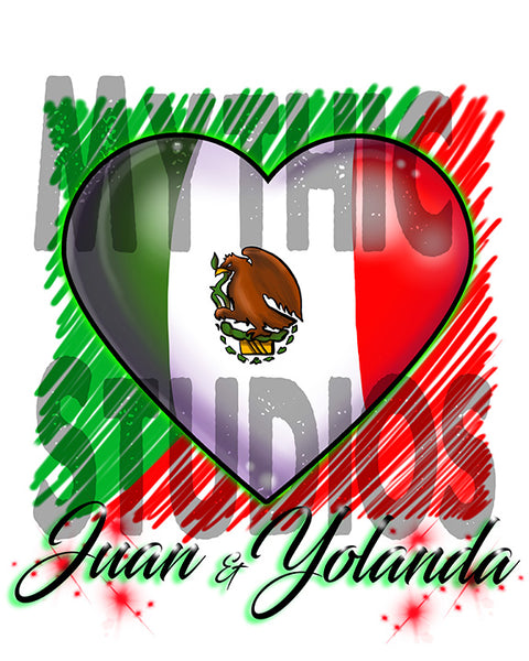 F031 Personalized Airbrushed Mexican Flag Heart Hoodie Sweatshirt