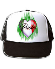 F032 Personalized Airbrushed Italian Flag Heart Snapback Trucker Hat