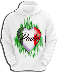 F032 Personalized Airbrushed Italian Flag Heart Hoodie Sweatshirt