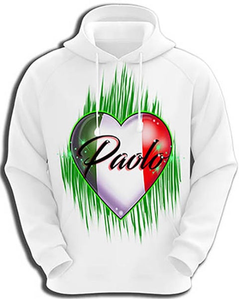 F032 Personalized Airbrushed Italian Flag Heart Hoodie Sweatshirt