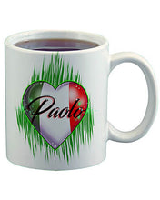 F032 Personalized Airbrushed Italian Flag Heart Ceramic Coffee Mug