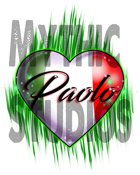 F032 Personalized Airbrushed Italian Flag Heart License Plate Tag