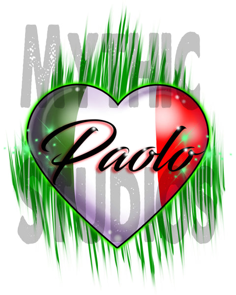 F032 Personalized Airbrushed Italian Flag Heart Tee Shirt