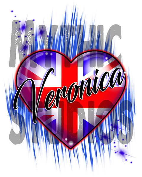 F033 Personalized Airbrushed British Flag Heart License Plate Tag