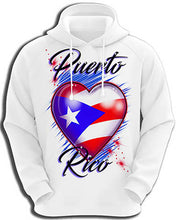 F034 Personalized Airbrushed Puerto Rico Flag Heart Hoodie Sweatshirt