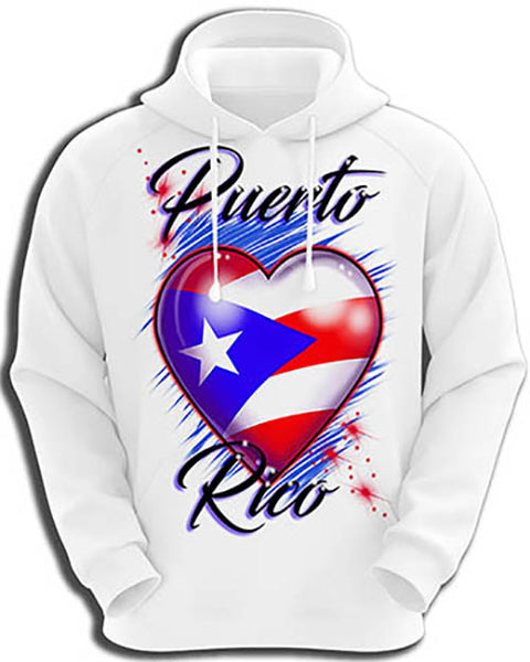 F034 Personalized Airbrushed Puerto Rico Flag Heart Hoodie Sweatshirt