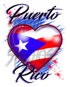 F034 Digitally Airbrush Painted Personalized Custom Puerto Rico Flag Heart Drawstring Backpack