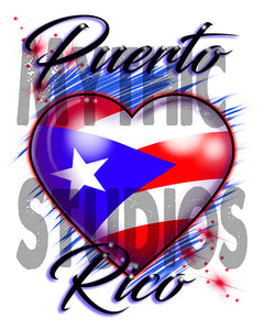 F034 Personalized Airbrushed Puerto Rico Flag Heart License Plate Tag