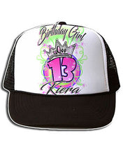 F037 Personalized Airbrushed Birthday Girl Crown Snapback Trucker Hat
