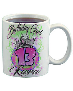 F037 Personalized Airbrushed Birthday Girl Crown Ceramic Coffee Mug