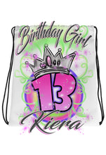 F037 Digitally Airbrush Painted Personalized Custom Crown Girl Drawstring Backpack.